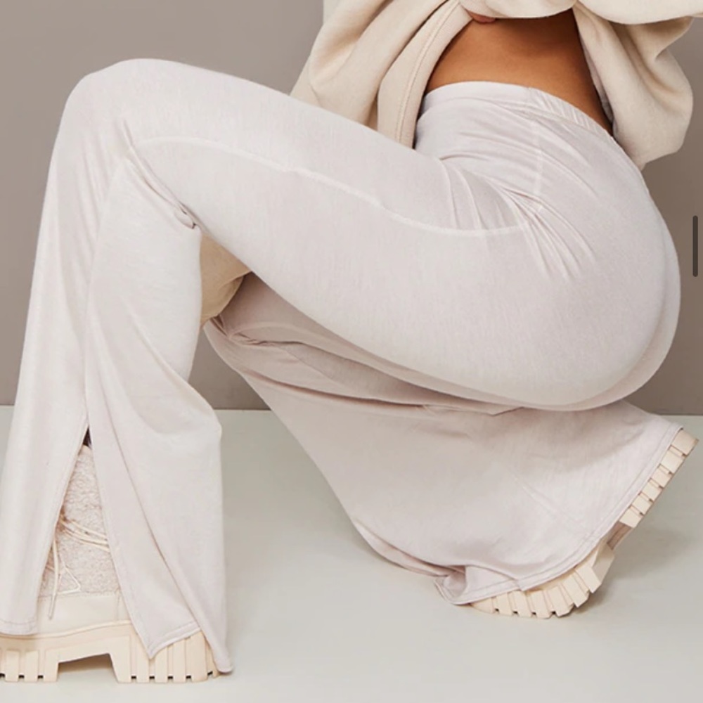 Stone Jersey Side Split Flared Pants